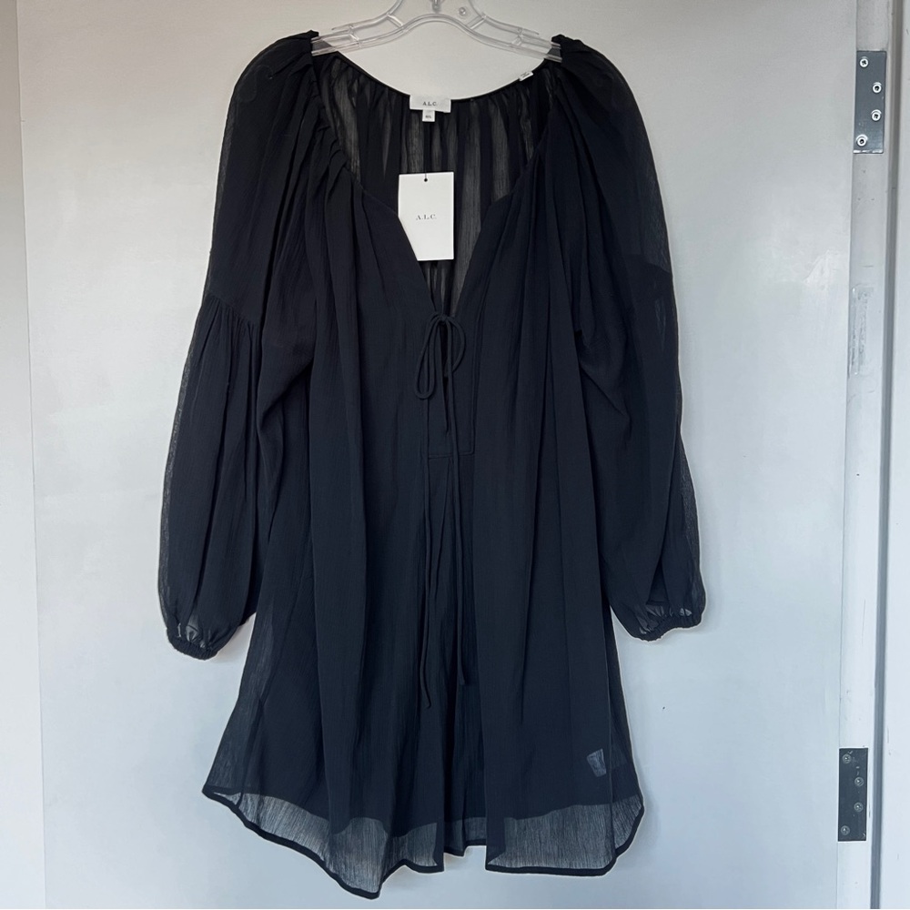 ALC black long sleeve Iris cover up cotton silk beach dress